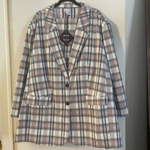 Ava & Viv Cream Plaid Suit